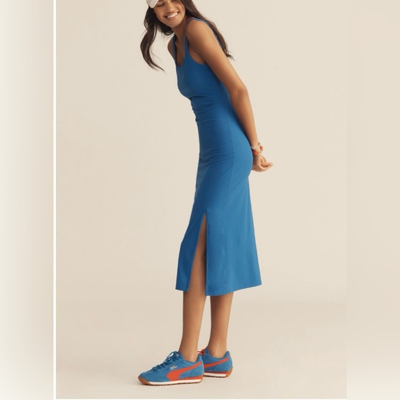 ANTHROPOLOGIE Daily Practices Slim Stretch Ivory Color Midi Dress - Picture 2 of 12